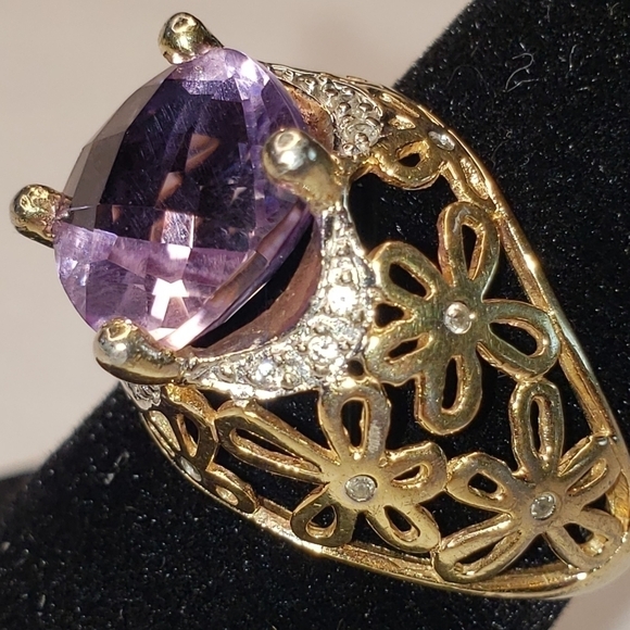 3 ct cushion cut amethyst set in sterling gold overlay with genuine diamonds 7 - Picture 4 of 11